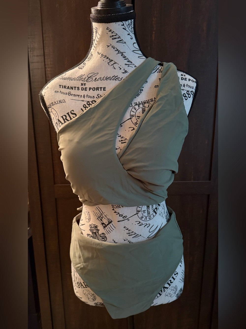 Women Bikini Set One Shoulder Cutout Deep V Neck Size XL